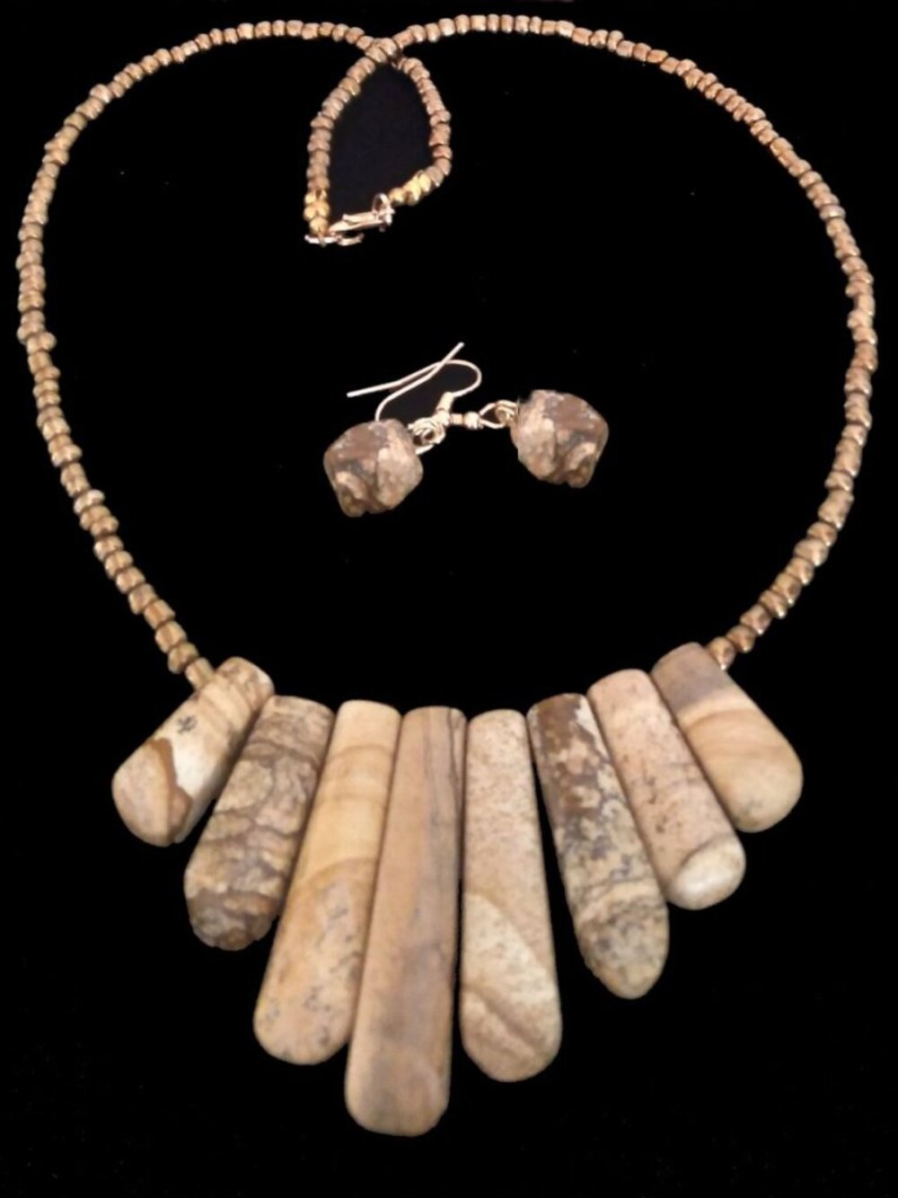 Picture Jasper Handcrafted Bib Necklace & Matching Earrings